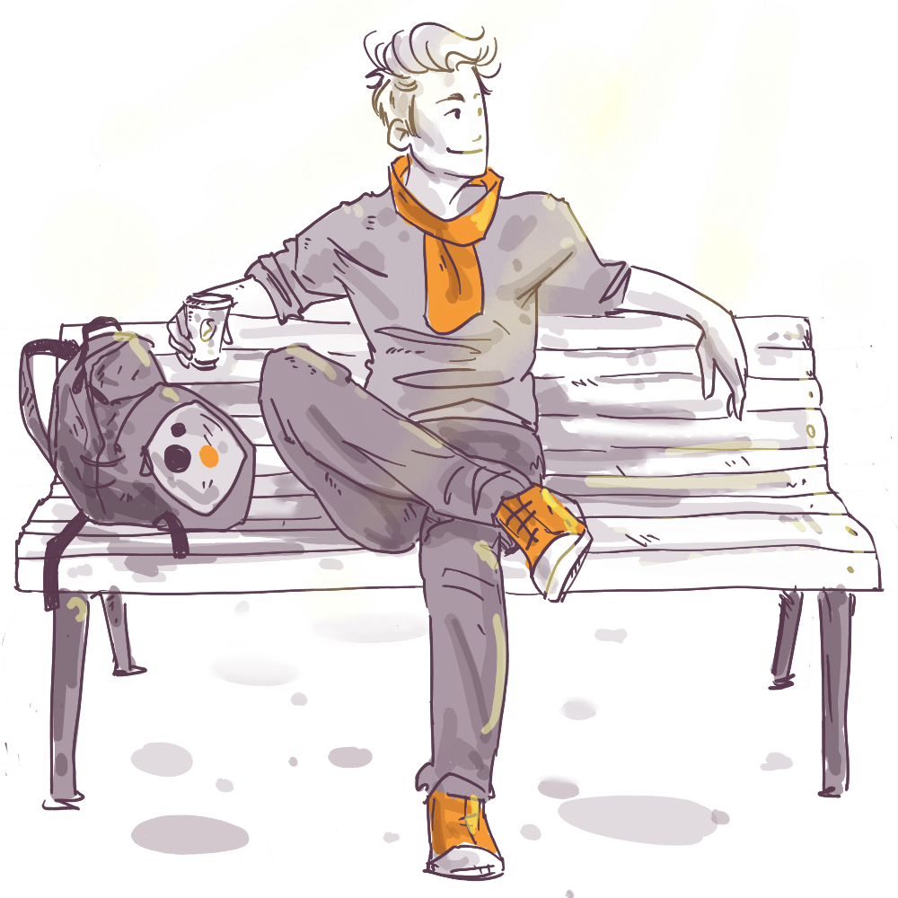 Line art showing a developer surrounded by symbols of humanities - books, social connections, and cultural elements - integrated with coding symbols